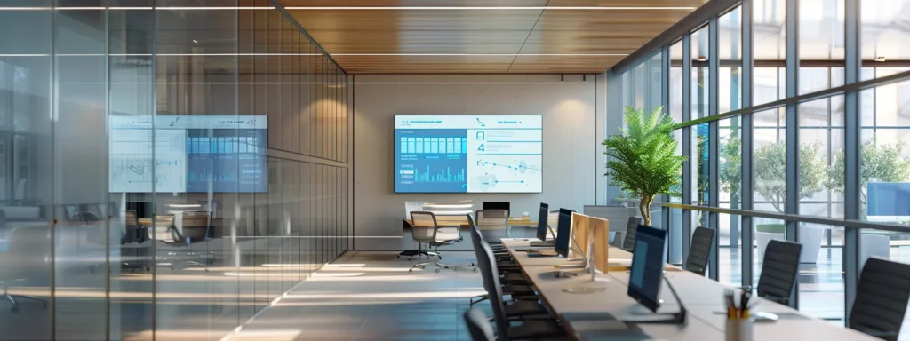 Modern office featuring glass walls and large windows