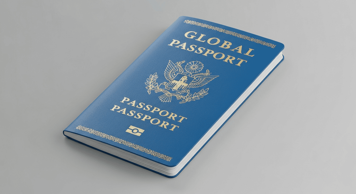 A blue passport with gold textAI-generated content may be incorrect.