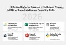 Explore five online beginner courses in 2026 with guided projects to master data analytics and reporting skills.