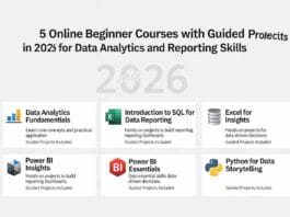 Explore five online beginner courses in 2026 with guided projects to master data analytics and reporting skills.