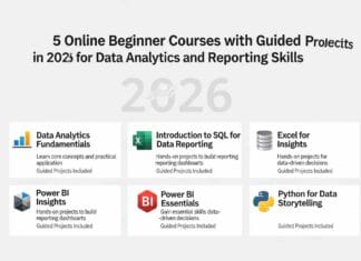 Explore five online beginner courses in 2026 with guided projects to master data analytics and reporting skills.
