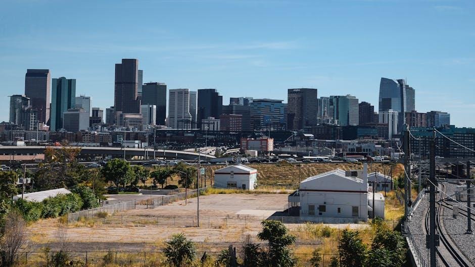 Denver downtown skyline with traffic on a busy highway