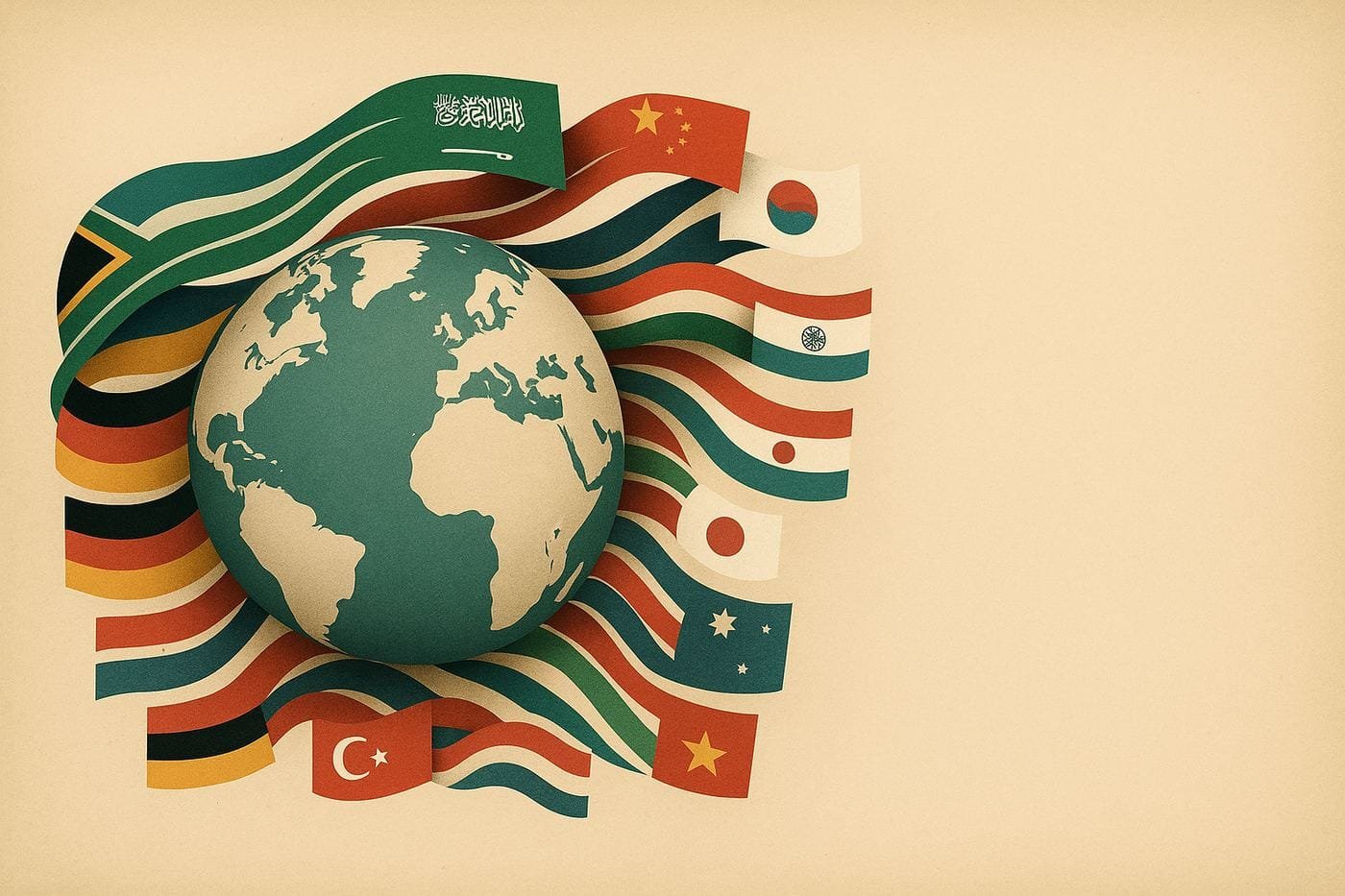 Globe with waving national flags
