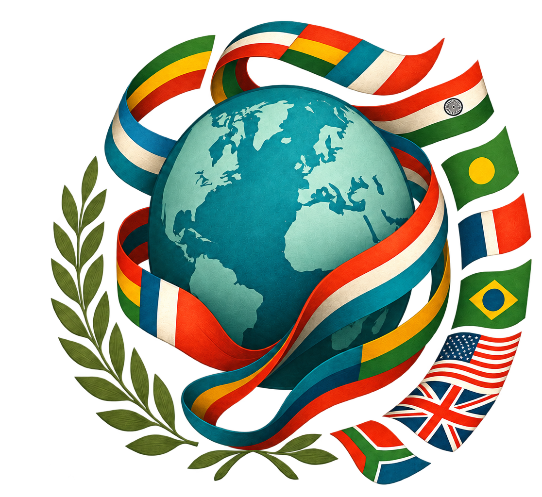 Globe wrapped in world flags