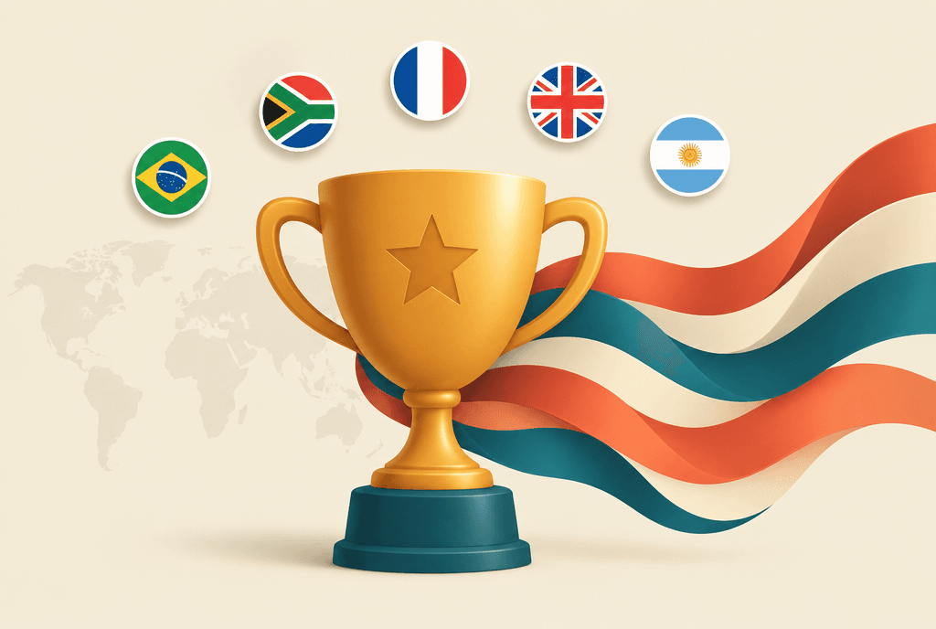 Globe circled by flag badges