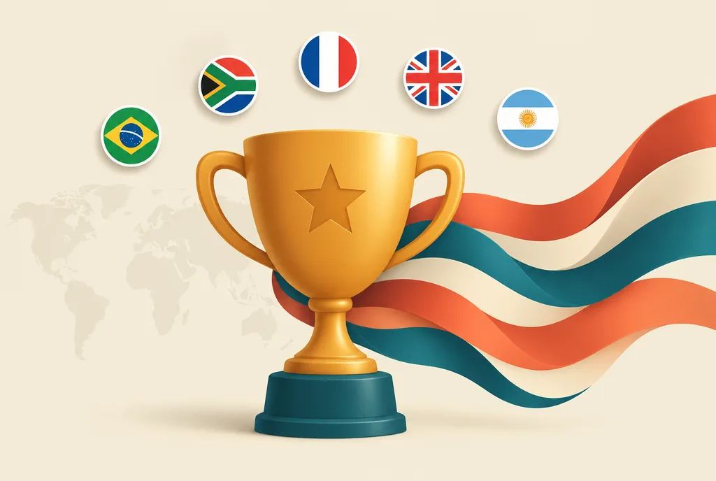 Globe circled by flag badges